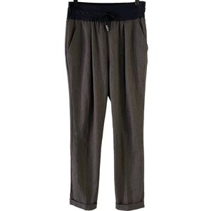 Zara Drawstring Waist Cuffed Hem Trousers Pants Dark Taupe Size Small